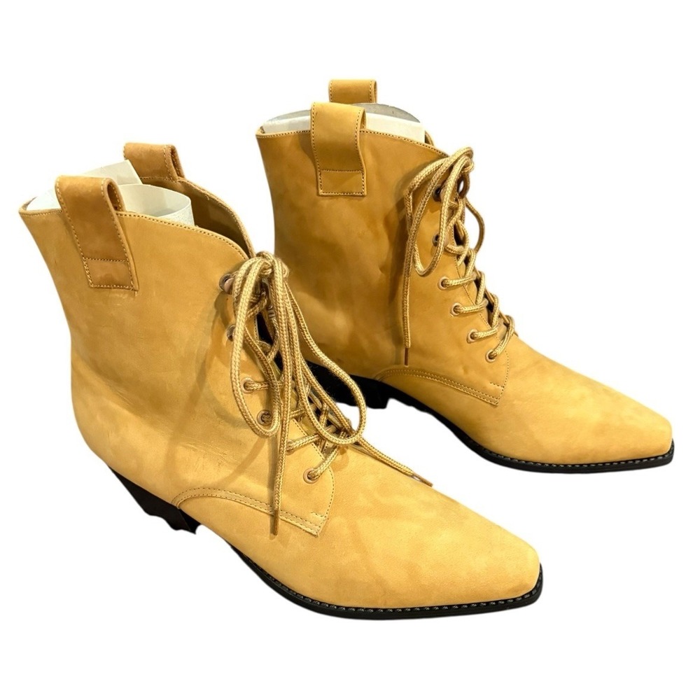Vintage Dolcis Tan Leather Lace Up Ankle Boots NOS 10M Ogden Box 90s